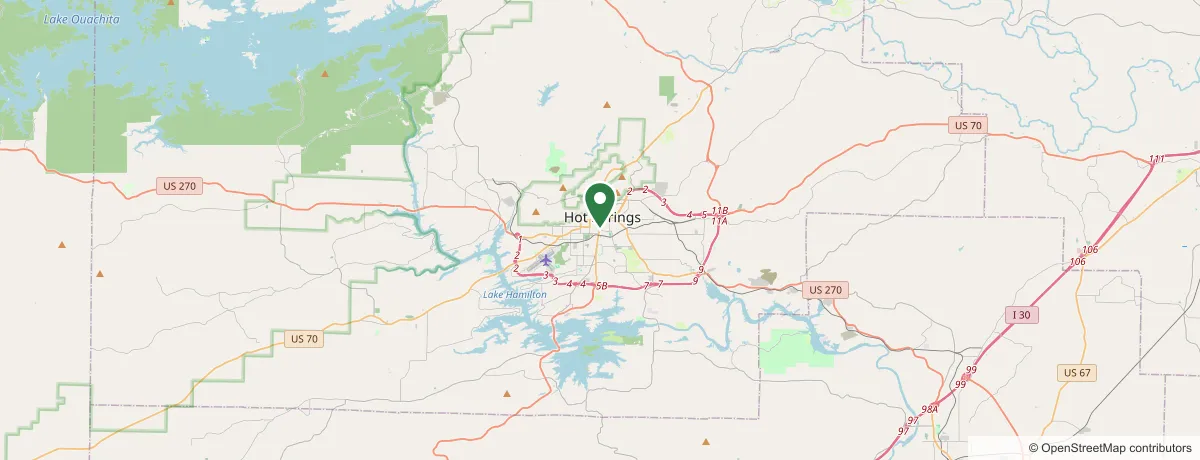 Service-area map centered on Hot Springs, AR — Plyler's Tree Service