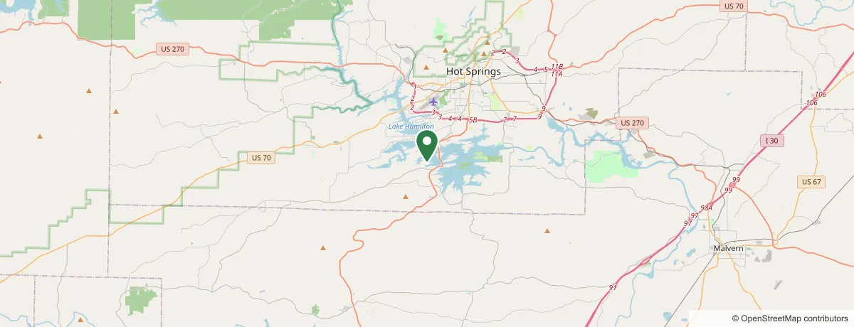 Service-area map centered on Lake Hamilton, AR — Plyler's Tree Service